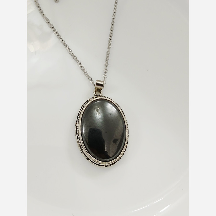 گردنبند حدید دور نقره ای نقره روس سنگ حدید اصلی خاص