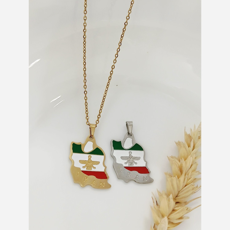 گردنبند استیل ایران رنگی وسط فروهر استیل رنگ ثابت