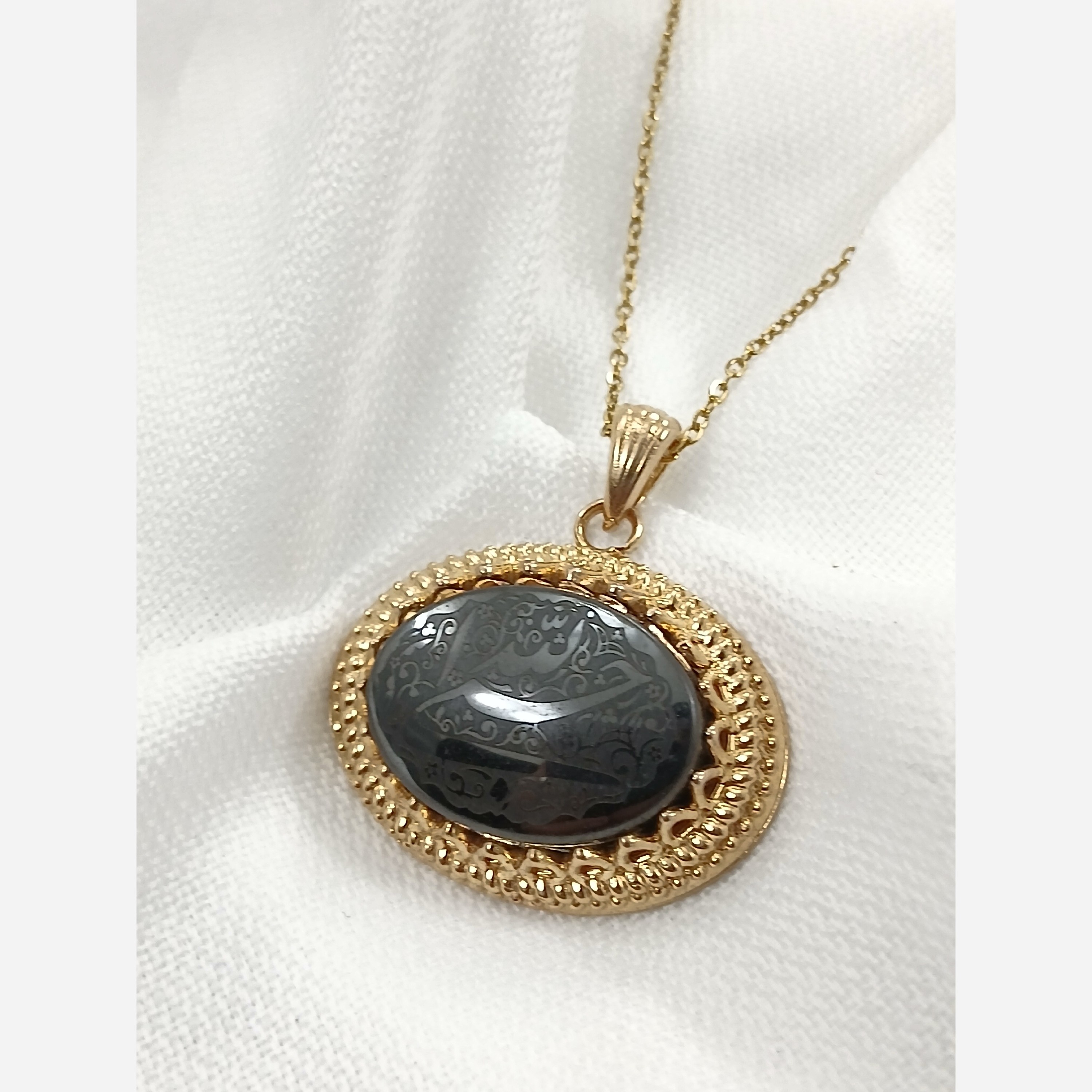 گردنبند طلا روس سنگ اصلی حدید حسبی الله