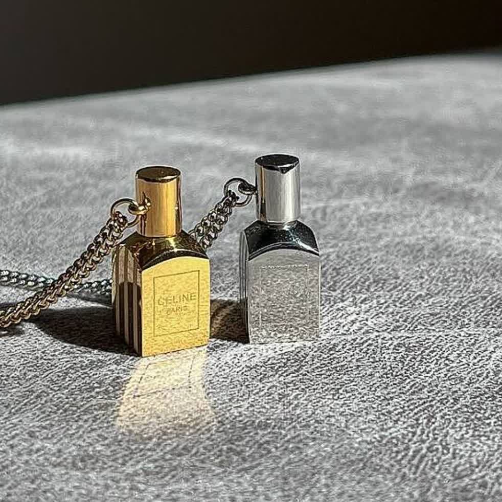 گردنبند شیشه عطر استیل رنگ ثابت طلایی خاص و برند
