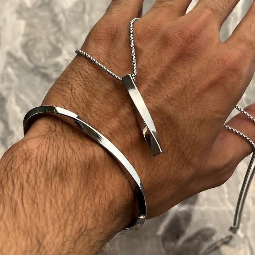 گردنبند و دستبند پیچ مکعب عشق خاص استیل رنگ ثابت