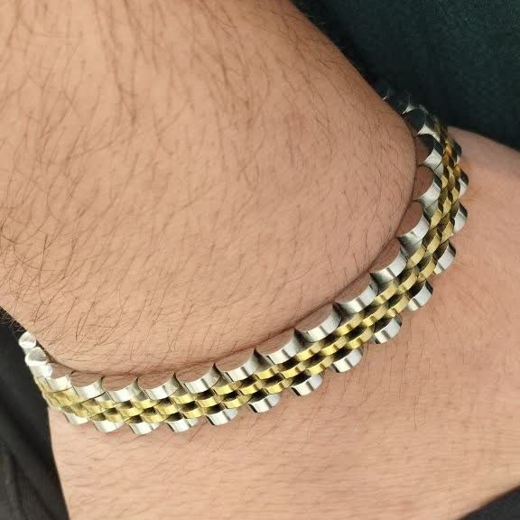دستبند رولکس دو رنگ باریک اصلی حک شده رولکس روی کار