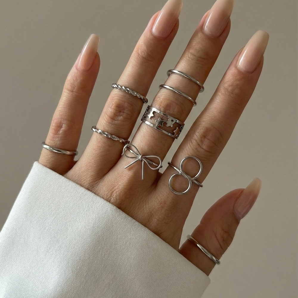 پک انگشتر پاپیون و ستاره نقره ای و طلایی اقتصادی
