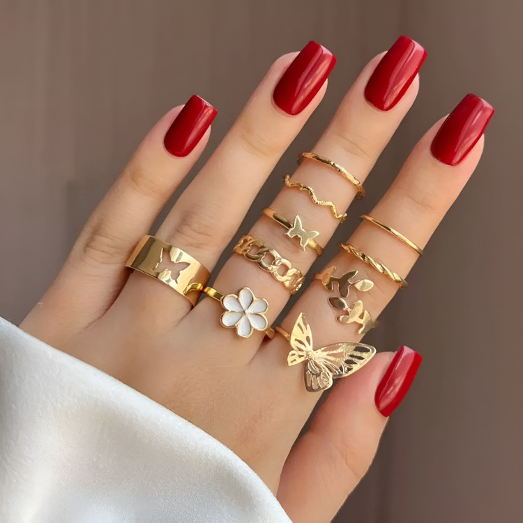 پک انگشتر طرح پروانه طلایی و نقره ای