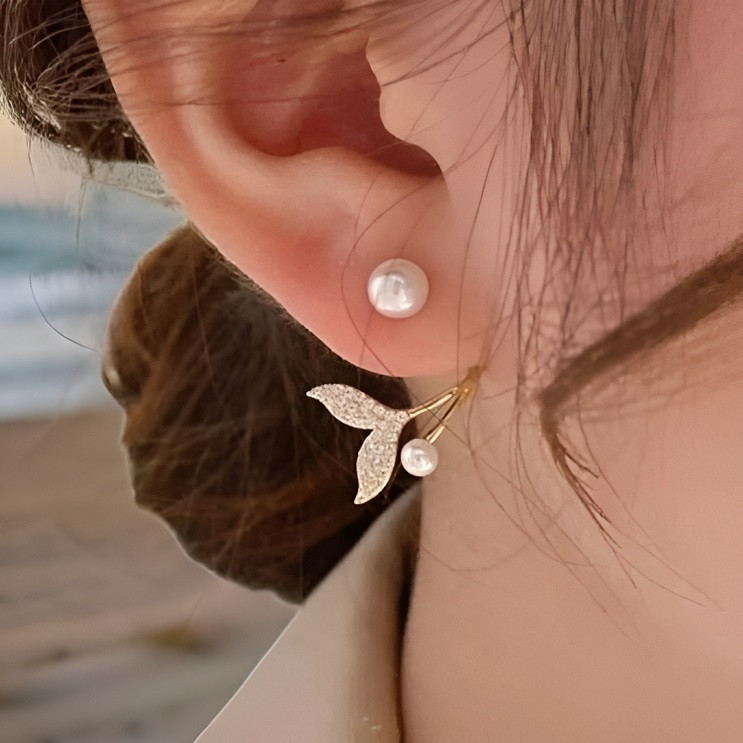 گوشواره دم وال 3 حالته طلایی و نقره ای