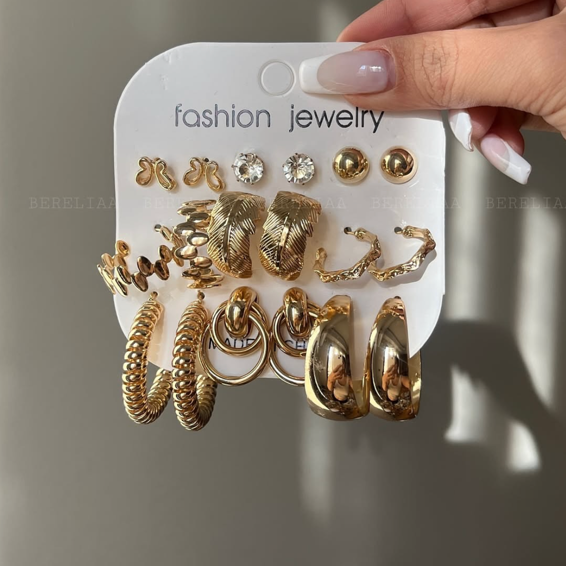 پک گوشواره مجموعه 9جفتی برگ و پروانه کد 321