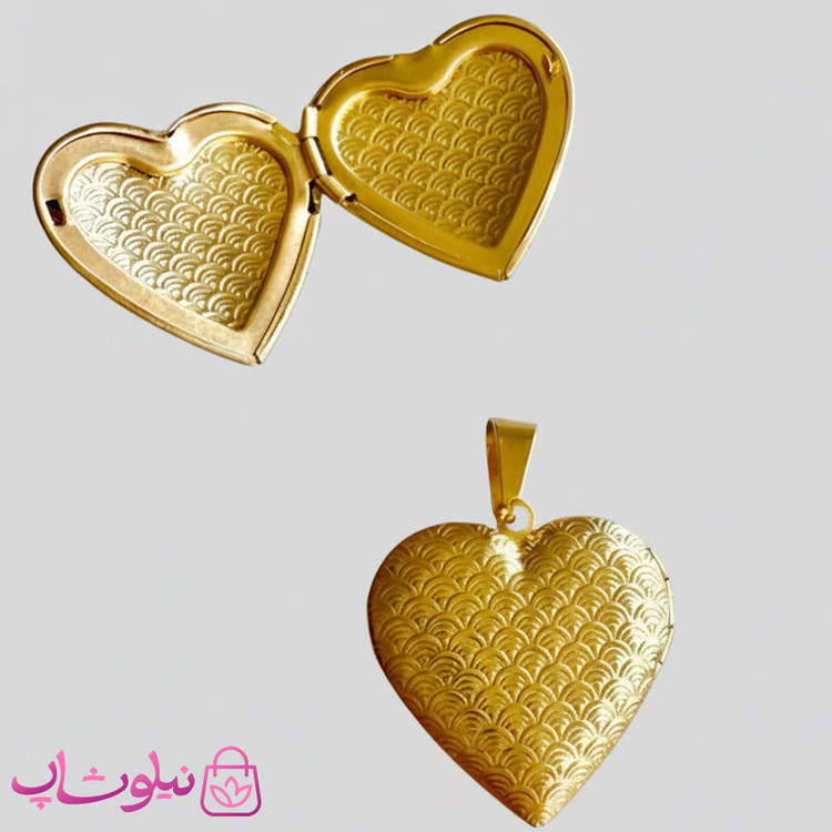 گردنبند لاکت عکس مدل قلب طلایی با طرح پولک ماهی کد 280