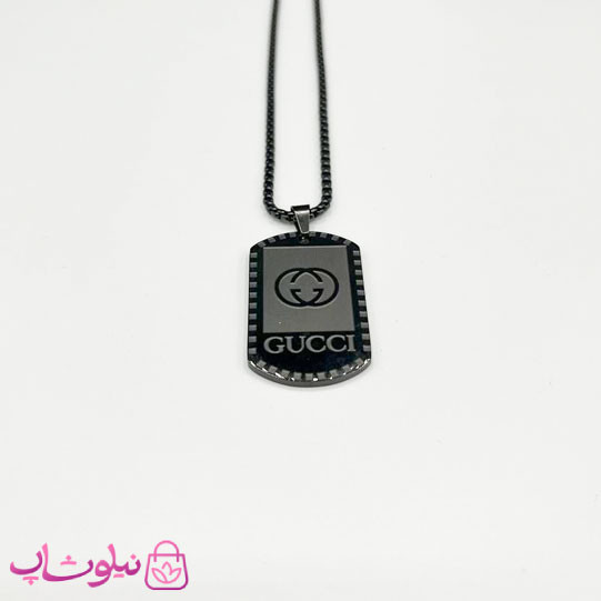 گردنبند مردانه طرح گوچی استیل فول مشکی کد 150