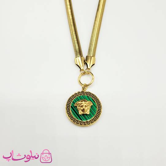 گردنبند زنانه ورساچه سبز با زنجیر هرینگبون کد 2691