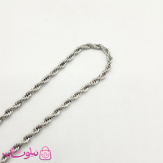 ست زنجیر و دستبند زنانه طنابی نقره ای عرض 3 میل کد 320