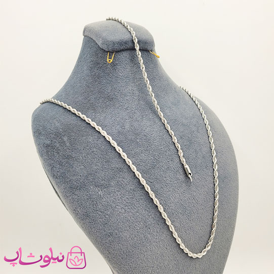 ست زنجیر و دستبند زنانه طنابی نقره ای عرض 3 میل کد 320