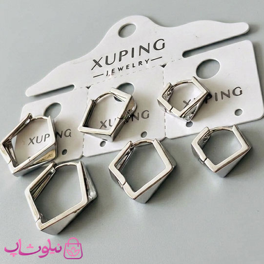 پک گوشواره سه تایی ژوپینگ مدل چند ضلعی نقره ای رنگ کد 6991
