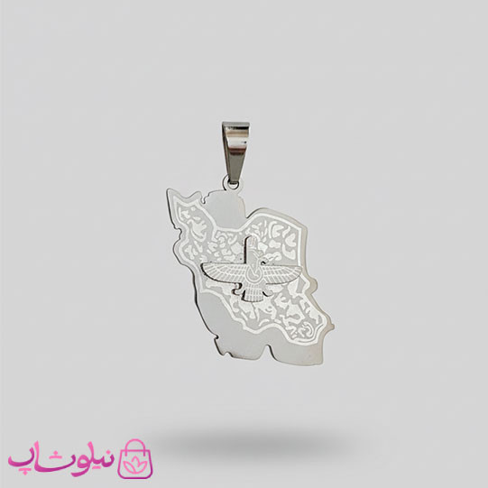 گردنبند فروهر و نقشه ایران مدل نقره ای رنگ کد 240