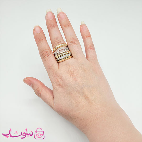 انگشتر زنانه YSX مدل پورتوفینو 5 لاین نگیندار طلایی نقره ای کد 5591