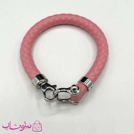 دستبند امگا رابر زنانه صورتی با قفل نقره ای کیفیت مستر کد 1100