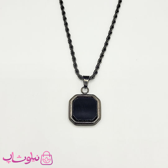 گردنبند سنگ اونیکس مشکی با زنجیر طنابی مشکی کد 390