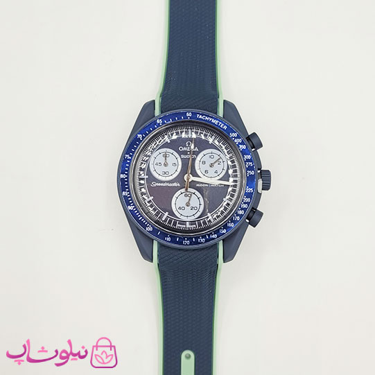ساعت امگا سواچ moonswatch با بند رابر زنانه مردانه رنگ سرمه ای سبز کیفیت مستر کد 3750