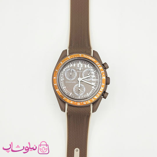 ساعت امگا سواچ moonswatch با بند رابر زنانه مردانه رنگ قهوه ای کرم کیفیت مستر کد 3750