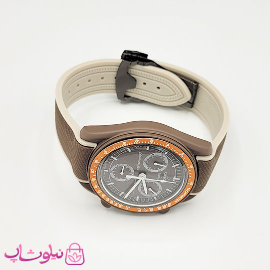 ساعت امگا سواچ moonswatch با بند رابر زنانه مردانه رنگ قهوه ای کرم کیفیت مستر کد 3750