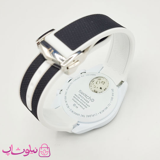 ساعت امگا سواچ moonswatch با بند رابر زنانه مردانه رنگ سفید مشکی کیفیت مستر کد 3750