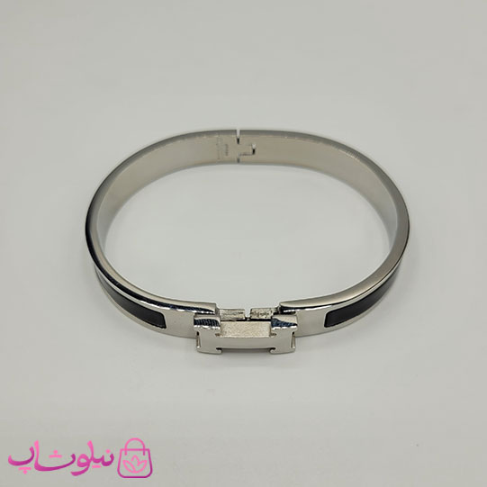 دستبند زنانه هرمس مشکی نقره ای استیل قفل اورجینال کد 800