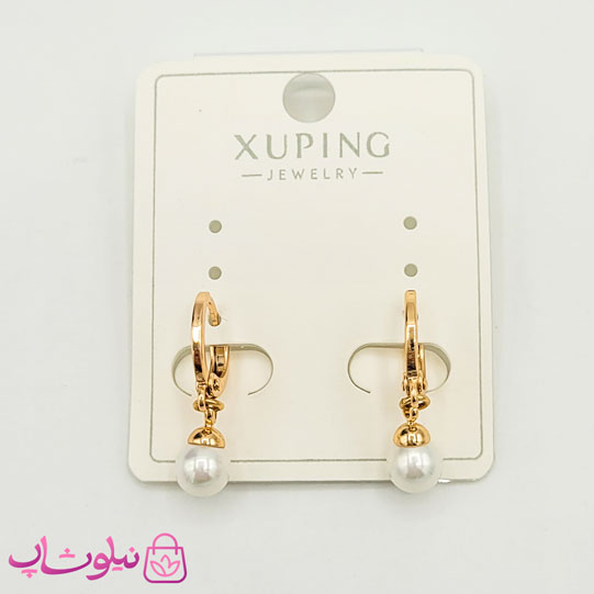 گوشواره آویز ژوپینگ مدل مروارید سفید قطر 6 میل کد 2391