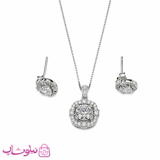 نیم ست زنانه نقره ظریف وارداتی عیار 925 مدل نگین سفید جواهری دایره وزن 3/550 گرم