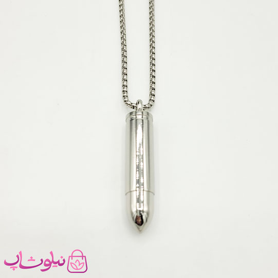 گردنبند پسرانه استیل طرح فشنگ نقره ای کد 300