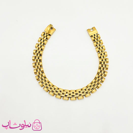 دستبند مردانه زنانه استیل طرح رولکس طلایی کد 750