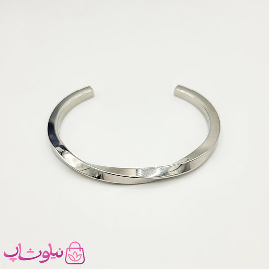 دستبند بنگل مردانه مدل پیچ استیل نقره ای کد 239
