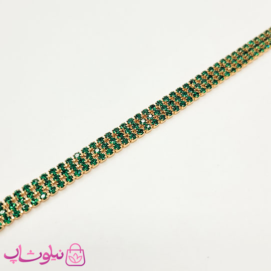 دستبند دخترانه ژوپینگ طرح تنیسی سبز طلایی سه لاین کد 5491