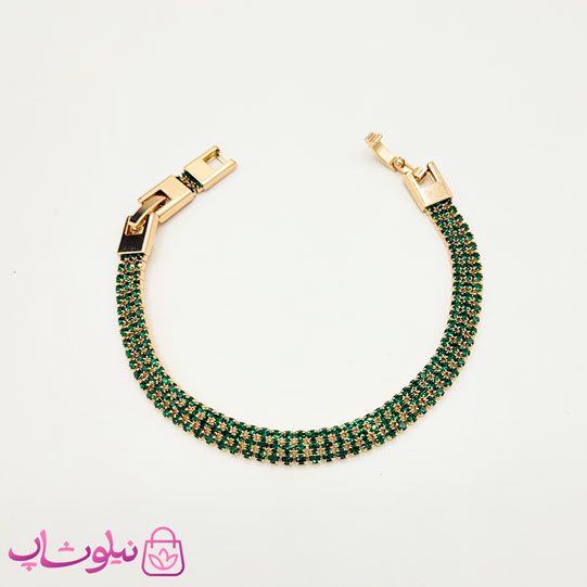 دستبند دخترانه ژوپینگ طرح تنیسی سبز طلایی سه لاین کد 5491
