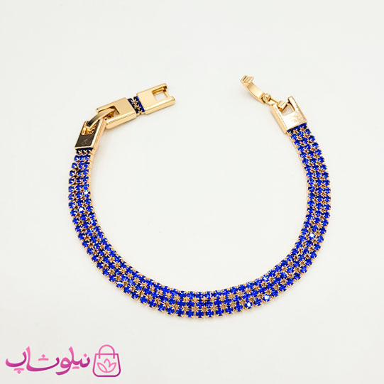 دستبند دخترانه ژوپینگ طرح تنیسی آبی طلایی سه لاین کد 5491