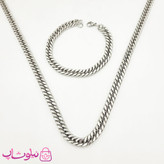 ست گردنبند و دستبند مردانه استیل سیلور کارتیه 8 میل کد 800