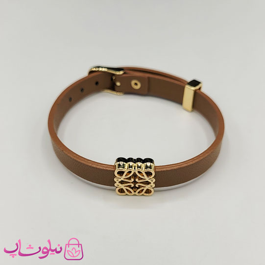 دستبند زنانه لووه Loewe چرم استیل رنگ قهوه ای روشن کد 650