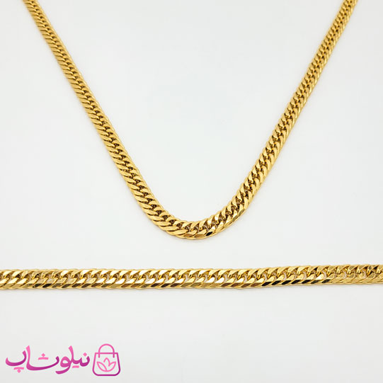 ست گردنبند و دستبند مردانه استیل طلایی کارتیه کد 800