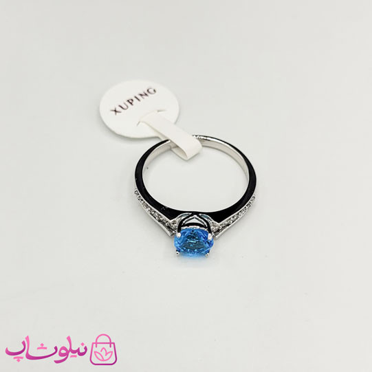 انگشتر زنانه ژوپینگ نقره ای رنگ مدل نگین آبی کد 222