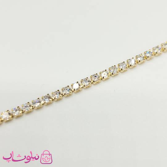 دستبند دخترانه تنیسی طلایی رنگ نگین مربعی سفید 3 میل کد 450