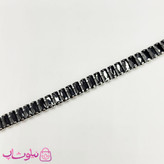 دستبند تنیسی زنانه نقره ای رنگ با نگین باگتی مشکی کد 450