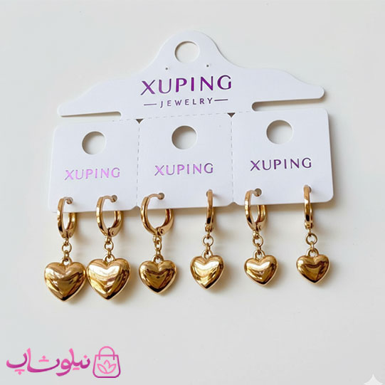 پک گوشواره ژوپینگ آویزدار مدل قلب (سه جفت) کد 8991