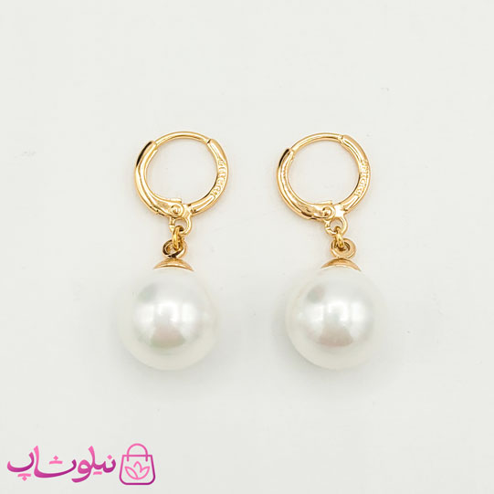 گوشواره زنانه ژوپینگ با آویز مروارید سفید قطر 1 سانت کد 3791