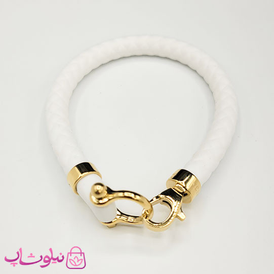 دستبند امگا رابر سفید با قفل طلایی سایز لارج کیفیت مستر کد 1100