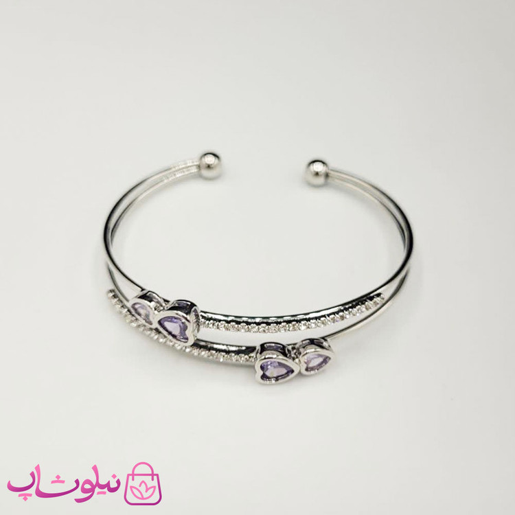 بنگل زنانه دولاین فری سایز مدل قلب بنفش کد 333