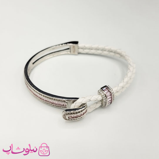 دستبند زنانه بولگاری مدل چرم استیل صورتی سفید نقره ای کیفیت مستر کد 1600