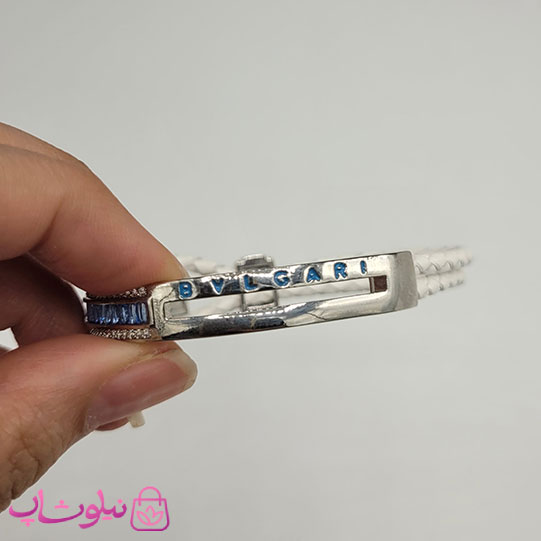 دستبند زنانه بولگاری مدل چرم استیل آبی سفید نقره ای کیفیت مستر کد 1600