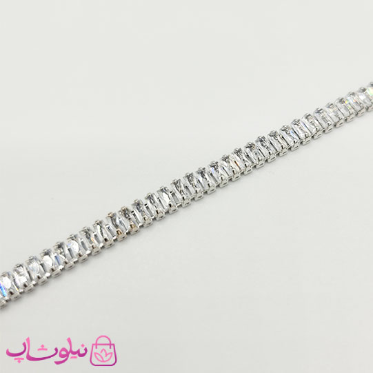 گردنبند زنانه تنیسی نقره ای با نگین باگتی سفید 45 سانت 5 میل کد 370