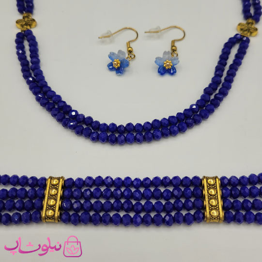سرویس زنانه دستساز برند N&SH مدل کریستال و گل آبی کد 400