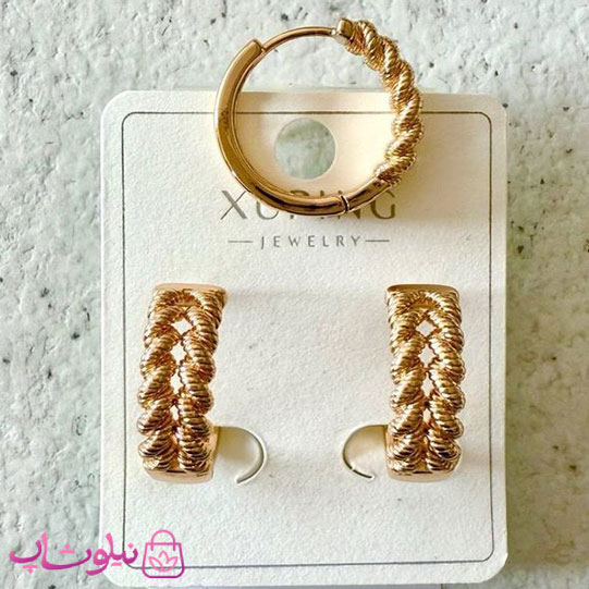 گوشواره حلقه ای زنانه ژوپینگ طرحدار طلایی رنگ کد 2591