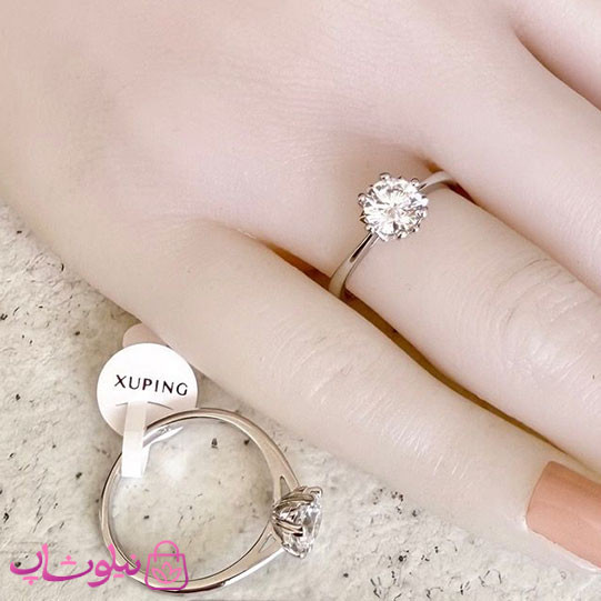 انگشتر زنانه ژوپینگ نقره ای رنگ مدل سولیتر نگین سفید کد 1891