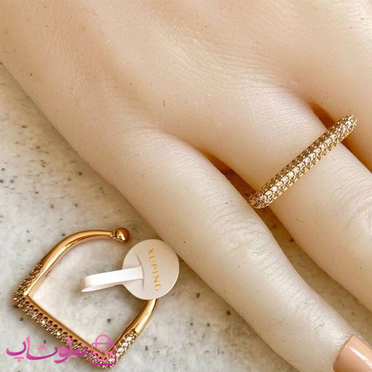 انگشتر زنانه ژوپینگ مدل مربع (خطی) نگیندار کد 3991